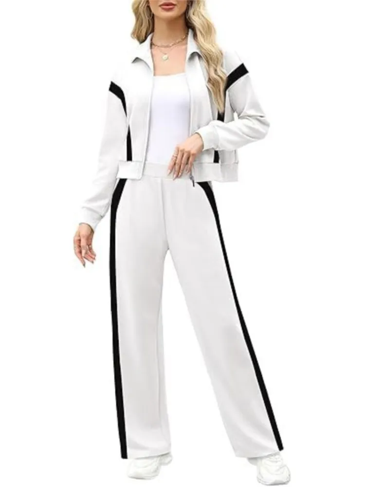 Terno esportivo casual feminino moda listrado emenda manga comprida moletom calças compridas conjunto de duas peças outono inverno senhoras outfit