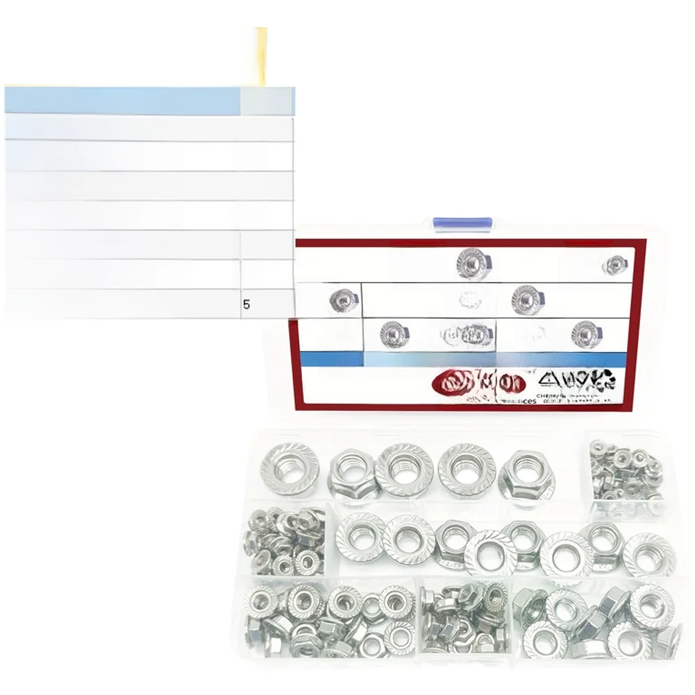 138PCS 304 Stainless Steel Hex Flange Nuts Kit For M3 M5 M8 For M10 DIN 6923 Serrated Underside Anti Slip Assortment For Hard