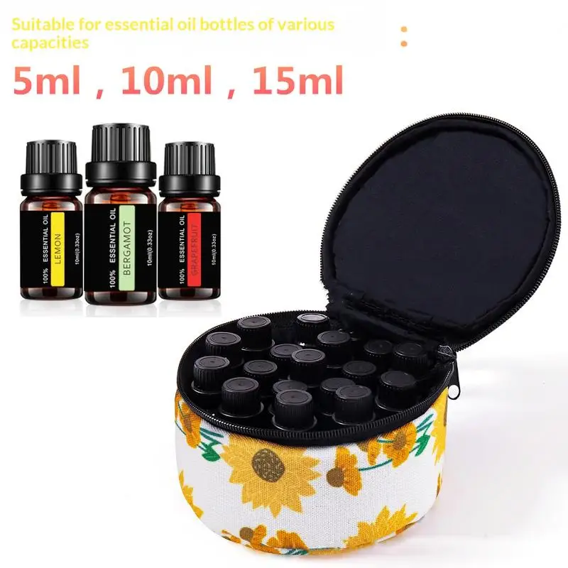 9Bottle Essential Oil Case 15ml 10ml 5ml Holder Storage Aromatherapy Hand Bag Round Canvas Essential Oil Storage Bag Travel