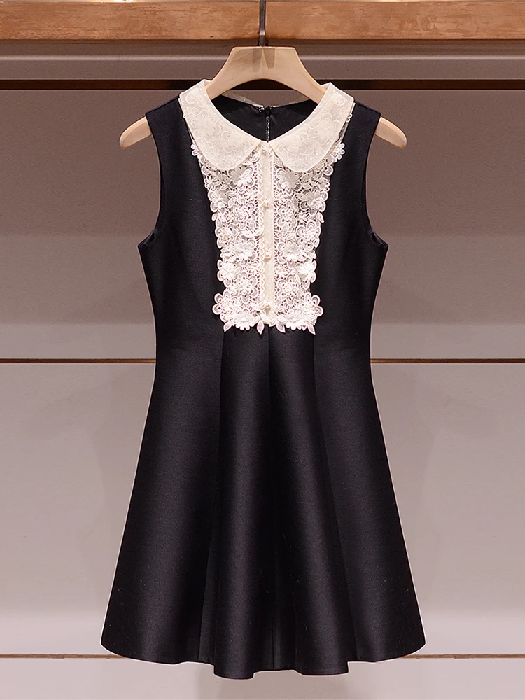 

Unique Embroidered Doll Collar Dr Bla A-Line Silhouette Spring Autumn Commute Sle High Waist Moderate Softn