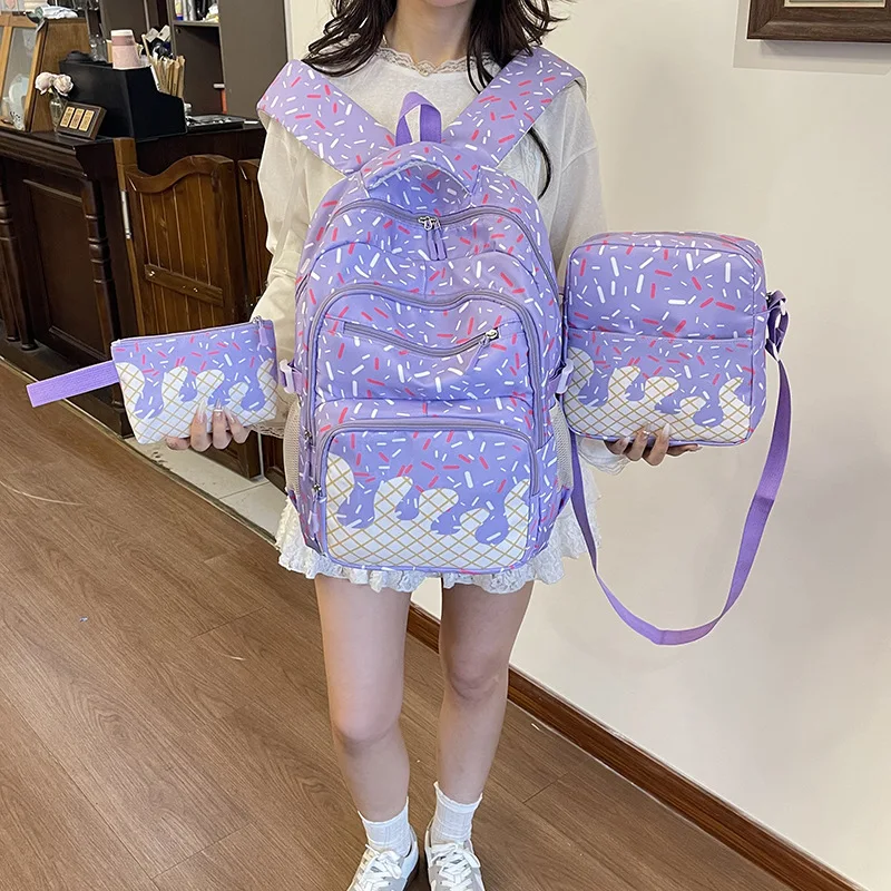 3pcs New ice cream series backpack girl heart college style backpack Korean sweet backpack college student