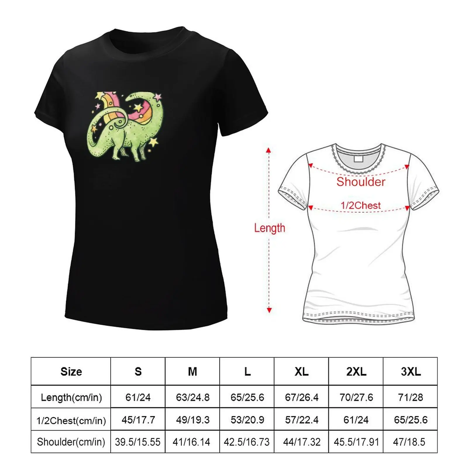 Diplodocus เสื้อแขนสั้นสำหรับผู้หญิงลายการ์ตูนเสื้อยืดไดโนเสาร์ย้อนยุคสีรุ้ง