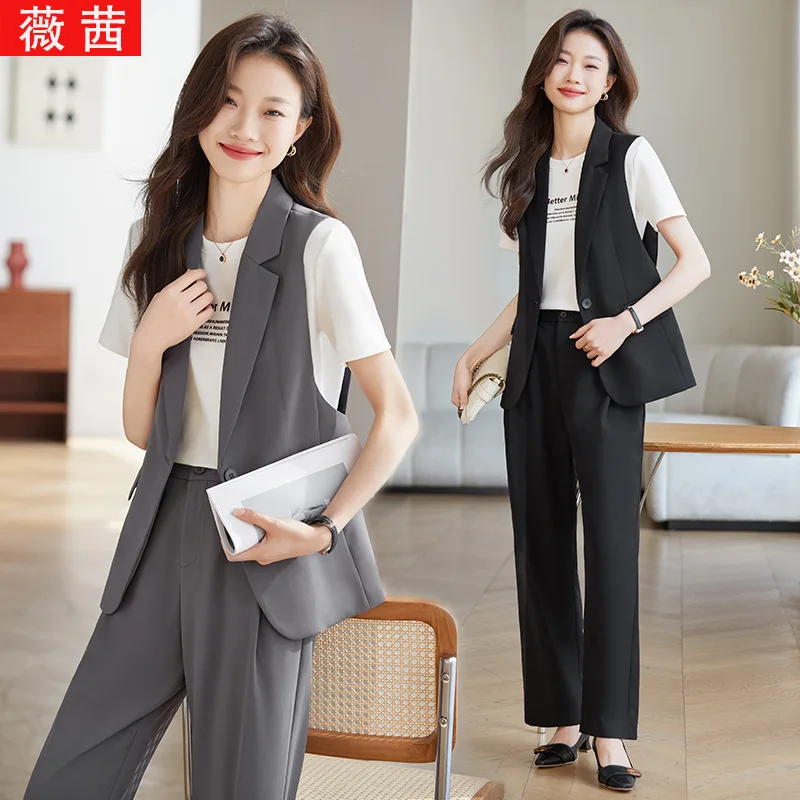 Chaleco Blazer sin mangas gris para mujer, longitud media, primavera 2024, nuevo estilo, chaleco pequeño, camisa, traje profesional para mujer