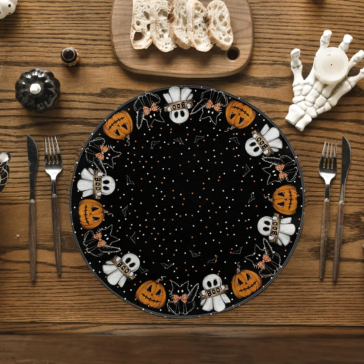 VIKAMA 4/6-Piece Halloween Ghost Placemats Pumpkin-Themed Party Holiday Table Decor Accessories Party Decorations