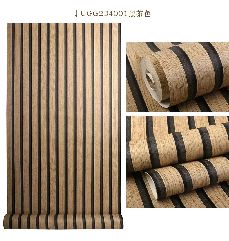 3D Wallpaper Pvc Waterproof Wood Stripe Wall Paper Roll for Living Room Shop Clothing Store Walls DecorVintage Faux Wood Panel