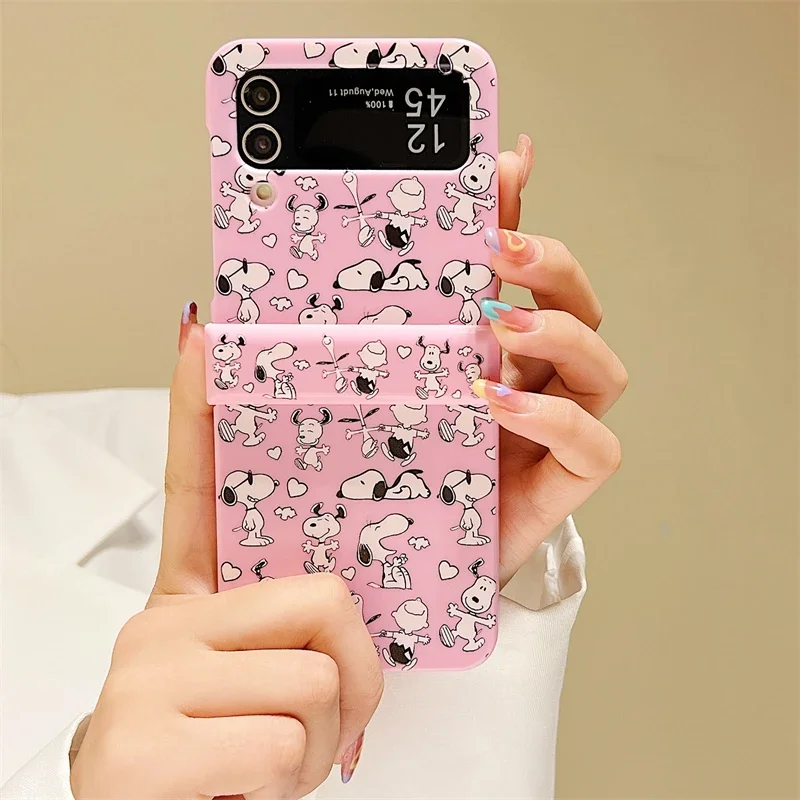 Cute Cartoon Snoopy Phone Case For Samsung Galaxy Z Flip 6 5 Candy Colorful Hard Plastic Cover For Z Flip 3 4 With Lanyard image 3