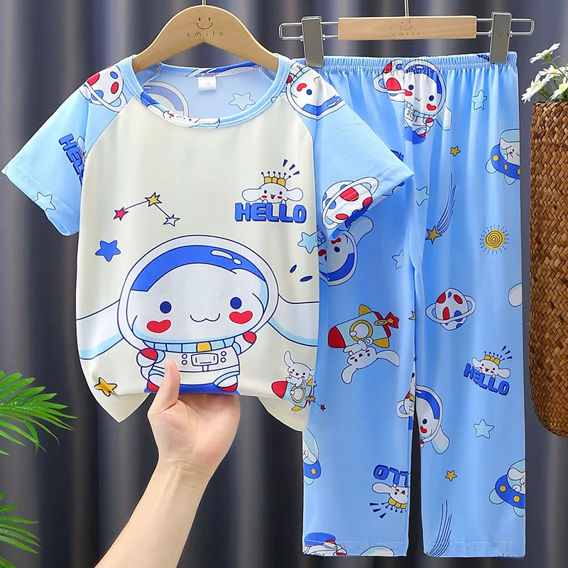 2024 Sanrio Cinnamoroll Pajamas Suit Hello Kitty Girl Kuromi My Melody Anime Children Short Sleeved Set Kids Summer Home Clothes