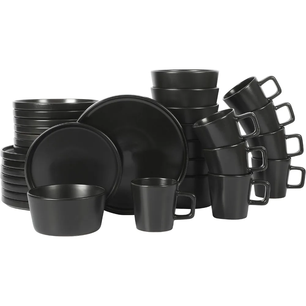 

Gibson Soho Lounge Bowery 32 Piece Matte Black Stoneware Dinnerware Plates, Bowls, and Mugs Set - Service for 8