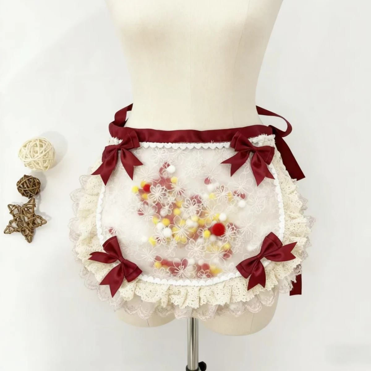 

Милый японский фартук, оригинальный женский фартук ручной работы в стиле Лолиты, мягкий милый бант для девочек, милый кружевной кофейный, розовый, зеленый, маленький фартук с бантом