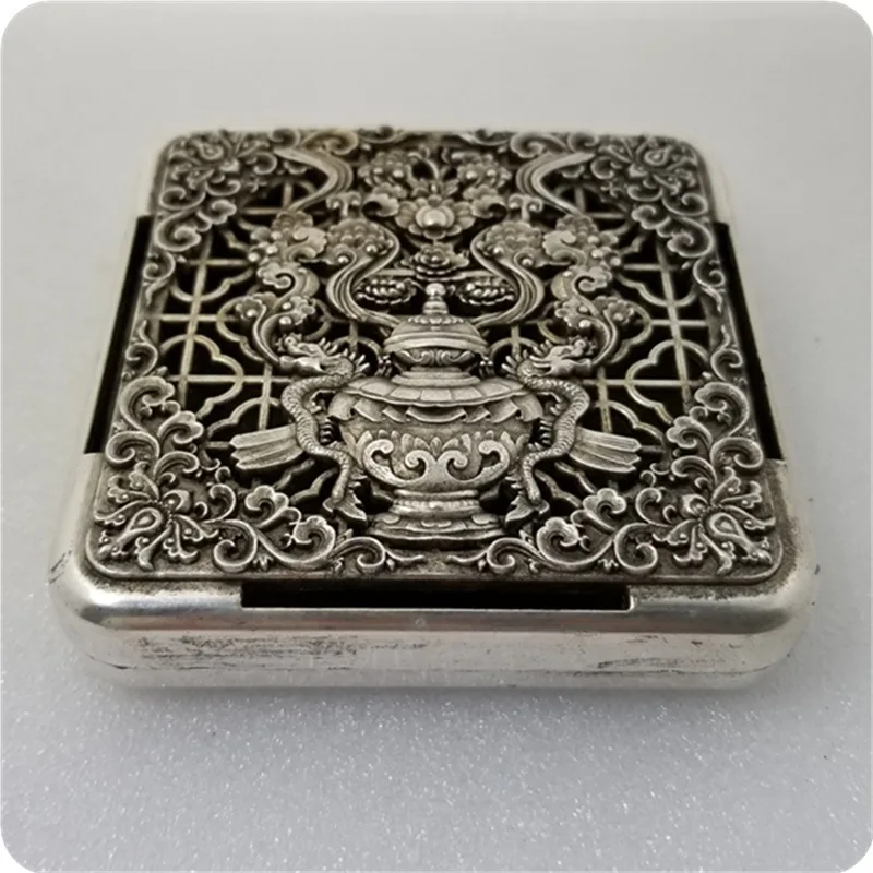 Handcrafted antique silver-plated square piece featuring plum blossoms orchids bamboo and chrysanthemums#39-4