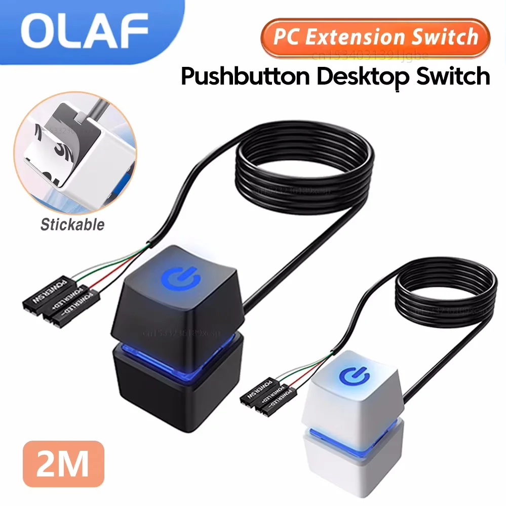 Desktop Computer Host Power Switch Motherboard External Start Power On/Off Button PC Portable 2M Extension Cable Switch LED