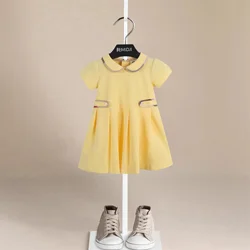 Casual Summer Short Sleeve Kids Girls Dress Pocket Stripes Kids Clothes  Baby Girl Princess Dress New Flower Girl Dresses
