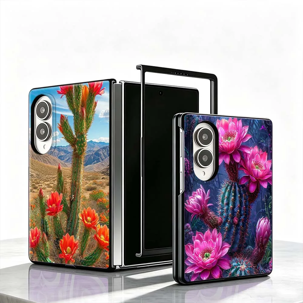 Cactus flower pattern Phone Case For Samsung Galaxy Z Fold 8 PC Hard Mobile Folding Black Gifts Shell Cover