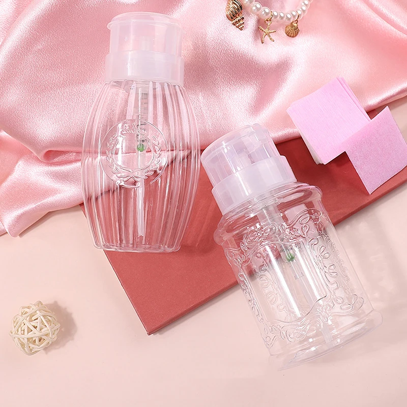 1 PCS Clear Pattern Nail Press Split Bottle Empty Travel Plastic Dispenser Reusable Polish Remover Pump Manicure Accessories