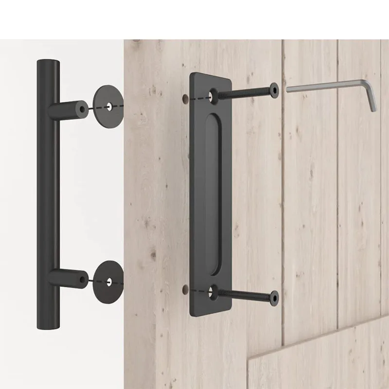 American Handle Wooden Barn Door Carbon Steel Round Tube Black Sliding Door Warehouse Door Handle