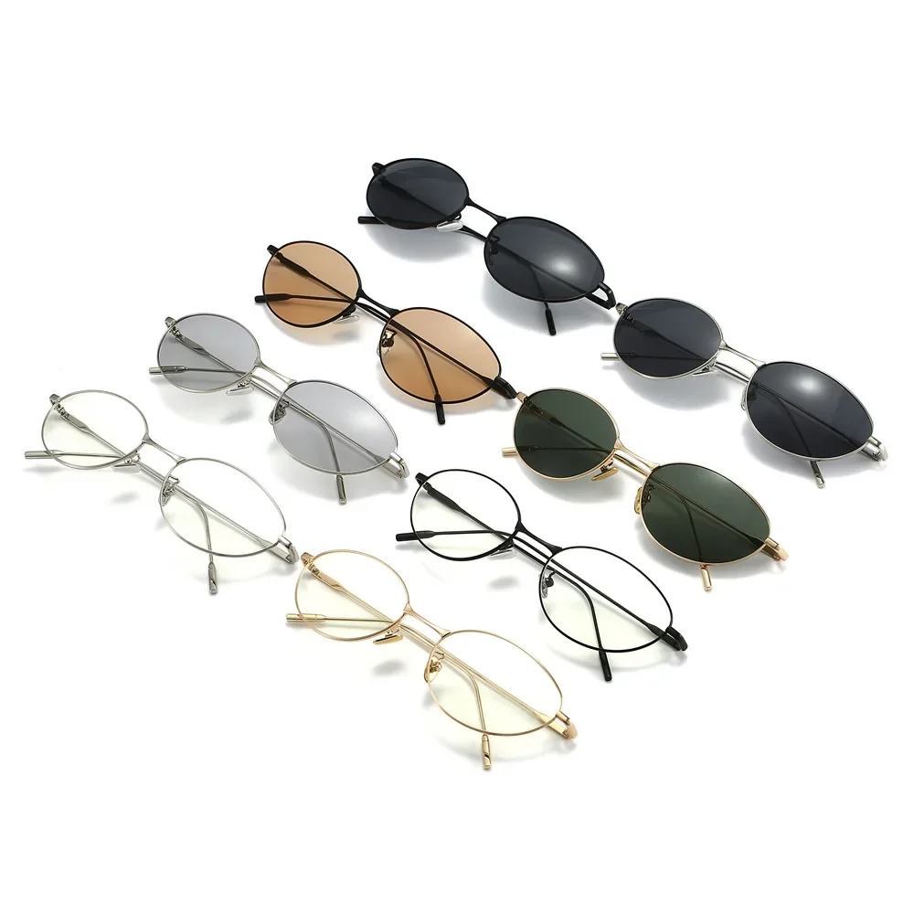 1 قطعة ظلال إطار صغير خمر الرجعية البيضاوي الأسود النظارات الشمسية للجنسين الفاخرة العلامة التجارية مصمم الوردي نظارات شمسية الإناث السفر النظارات #5