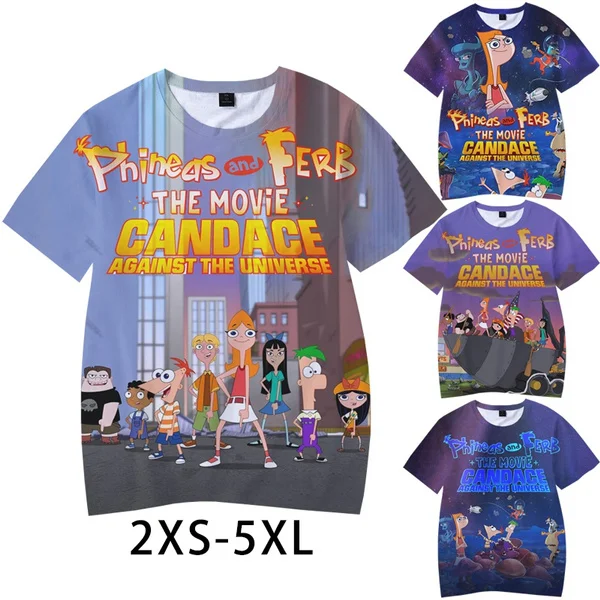 2024 Phineas and Ferb The Movie Candace Against the Universe 3d T-shirt Summer Hip Hop Graphic Short Sleeve Printed T Shirt