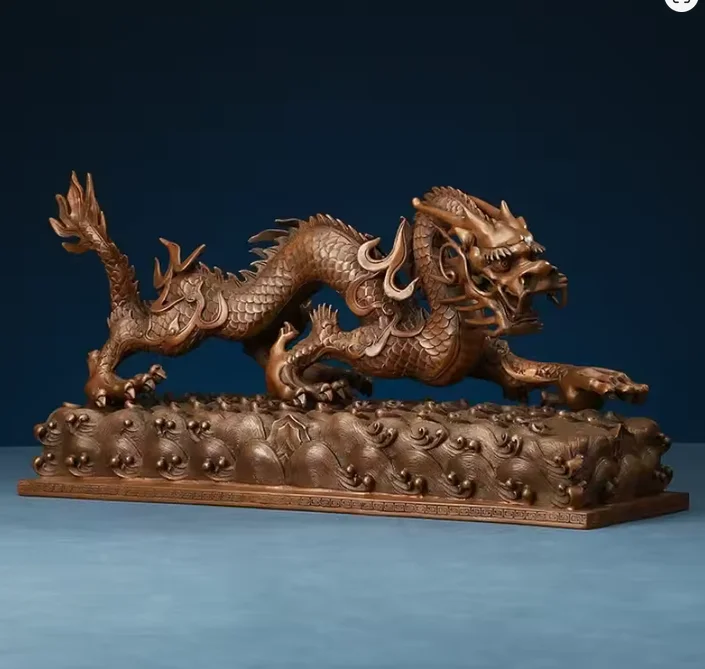 Red Copper Carving Flood Dragon Statue Sculpture Chinese Fengshui Decor Large,57cm,45cm