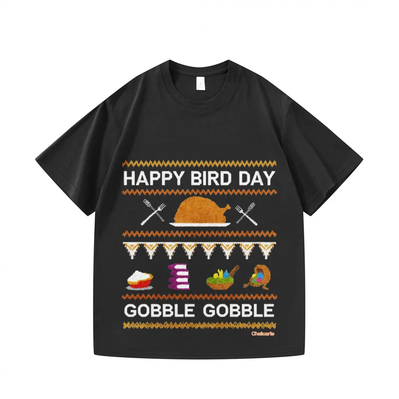 

Мужская футболка черная Happy Bird Day Gobble Gobble с принтом Рождественские сценарии Праздничный дизайн на День Благодарения Удобный Cas