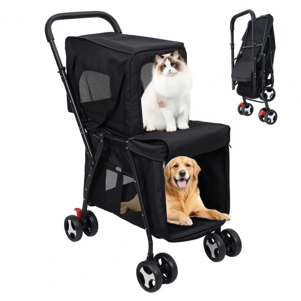 

Double Pet Stroller for 2 Small Dogs or Cats, Lightweight Foldable Pet Carriers,Double Dog Strollers with Detachable Carrier