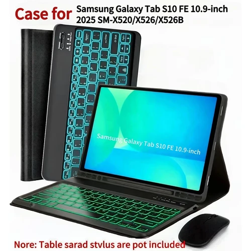 Funda para Samsung Tab S10 FE 10,9 pulgadas 2025, funda con teclado inalámbrico Bluetooth para Galaxy Tab S10 FE 10,9 SM-X520/X526/X526B