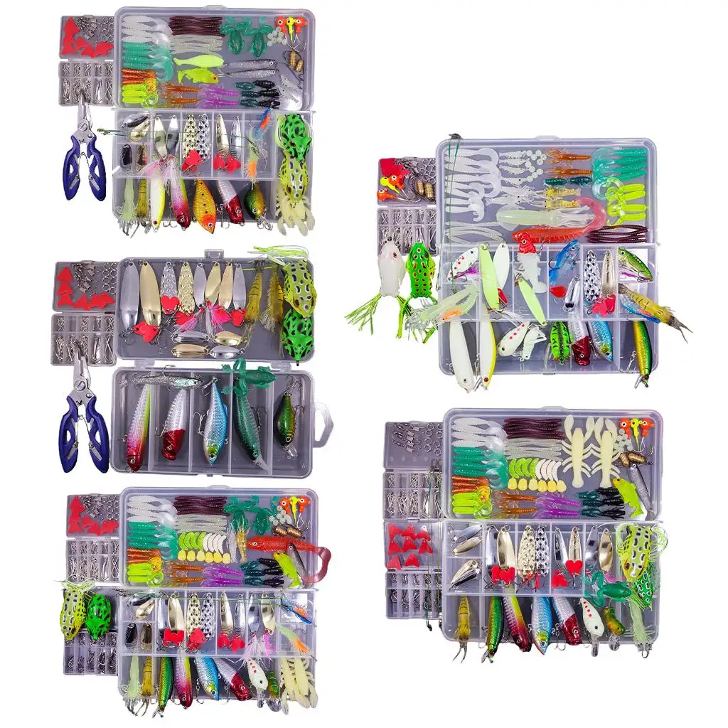 

Рыболовный набор, коробка для рыболовных снастей, воблеры, спиннербейты, пластиковые черви, мягкие рыболовные приманки, рыболовные крючки, лягушка