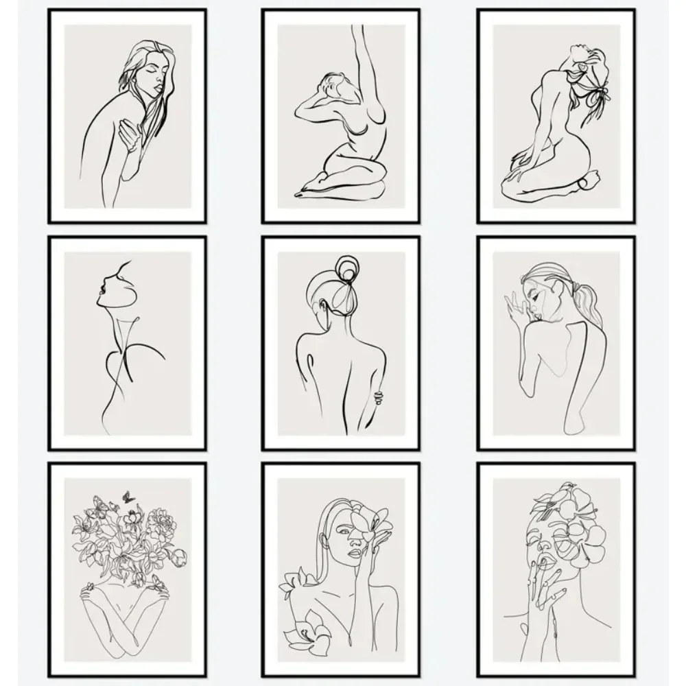 Single Line Modern Naked Girl Silhouette Line Figure Drawing Aesthetic Canvas Painting Posters Prints For Living Room Decorat