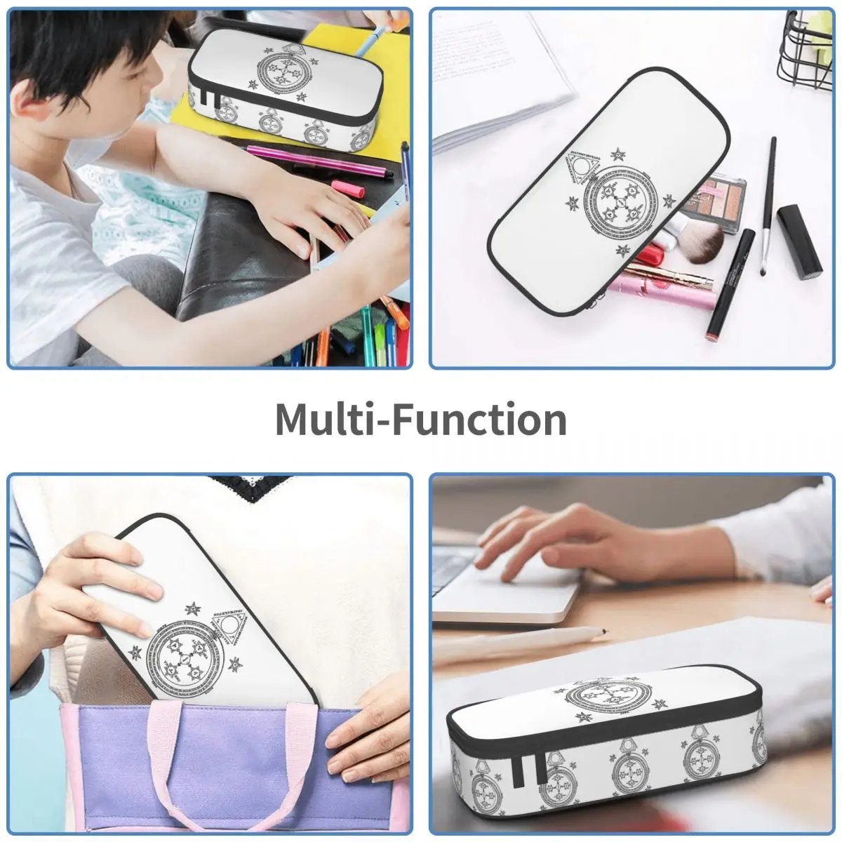 سليمان دائرة Goetia مقلمة سوداء N بيضاء لطلاب مدرسة صندوق القلم حقيبة أقلام رصاص لوازم مكتبية حقيبة حامل القلم