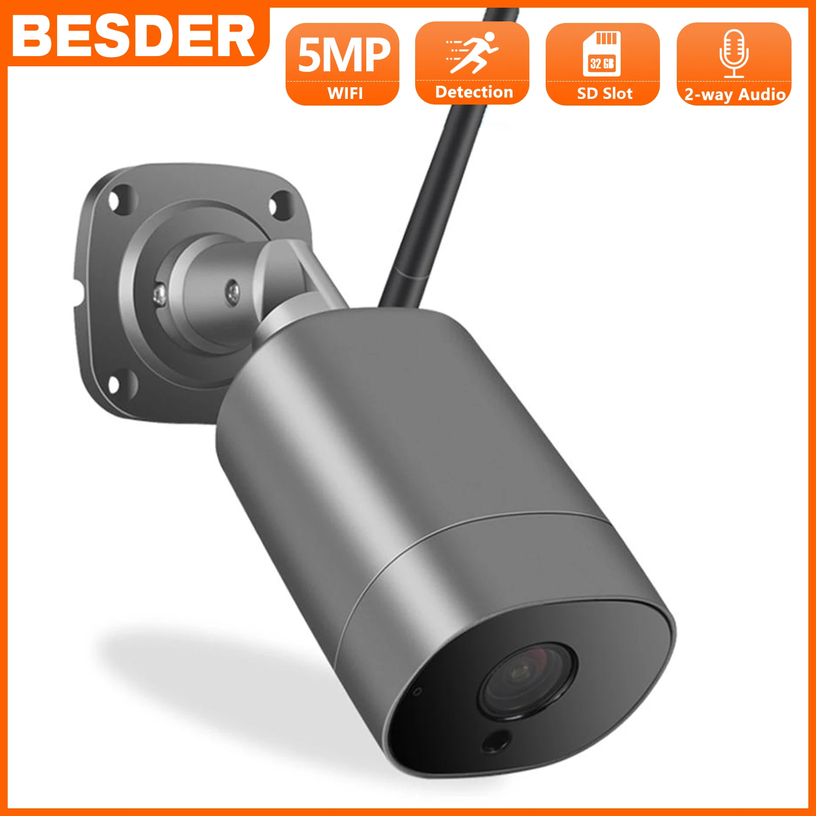 BESDER H.265 Outdoor 5MP 2MP Two-way Audio IP Camera Wifi IP66 Waterproof iCSee Metal Case P2P CCTV Surveillance Security Camera