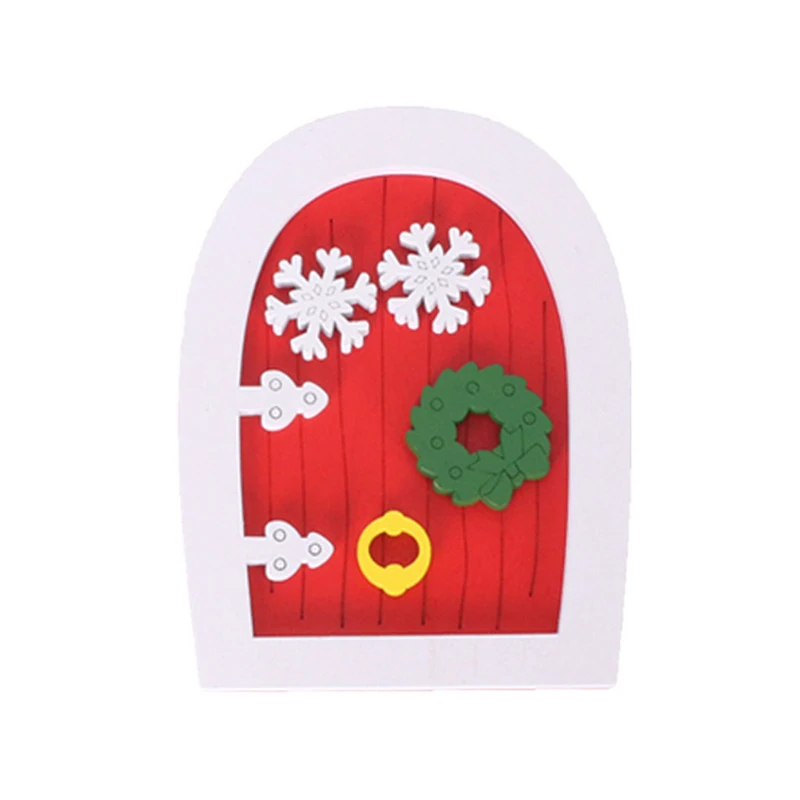 Dollhouse Miniature Wooden Red Fairy Tooth  Door Mini Red Christmas Door Mini  Door Decorative Scene Props