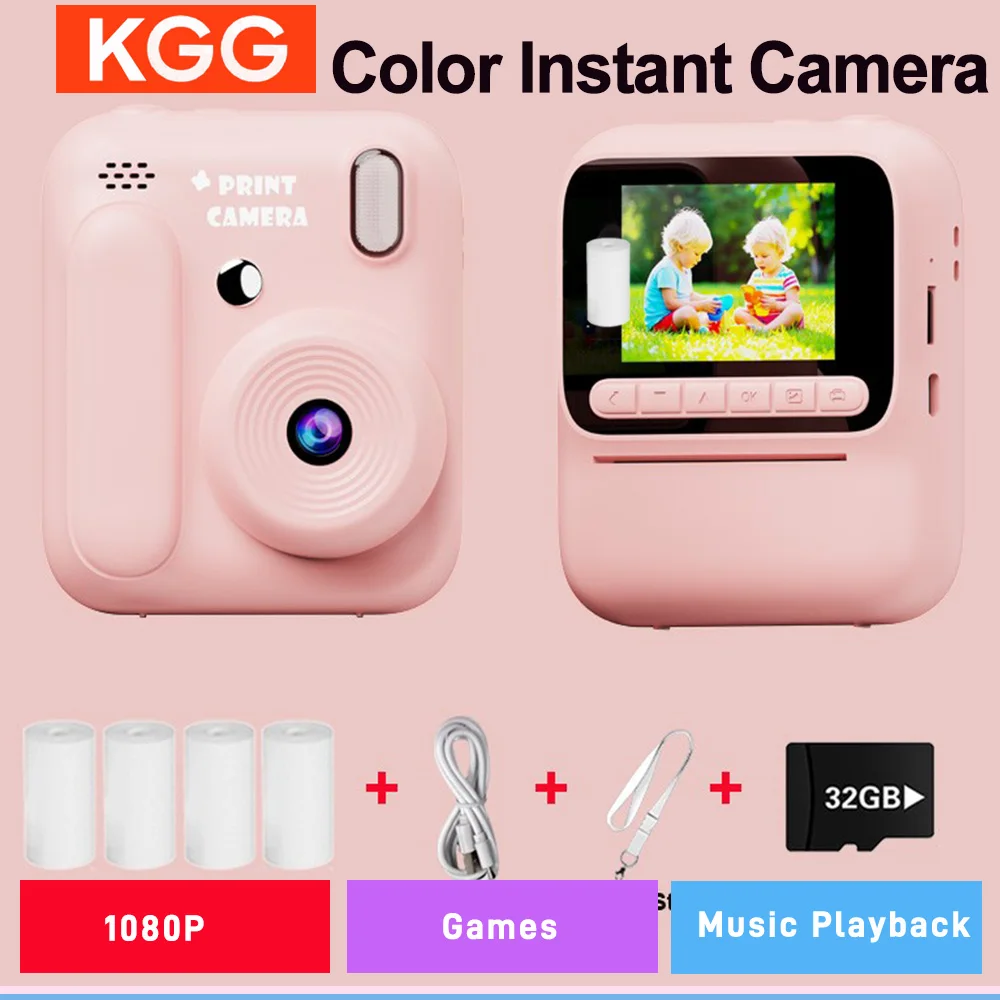 Kids Color Instant Camera 5 Color Printing Camera 32GB 1080P Thermal Print Toys Camera Print Photo Video Games Children Gift