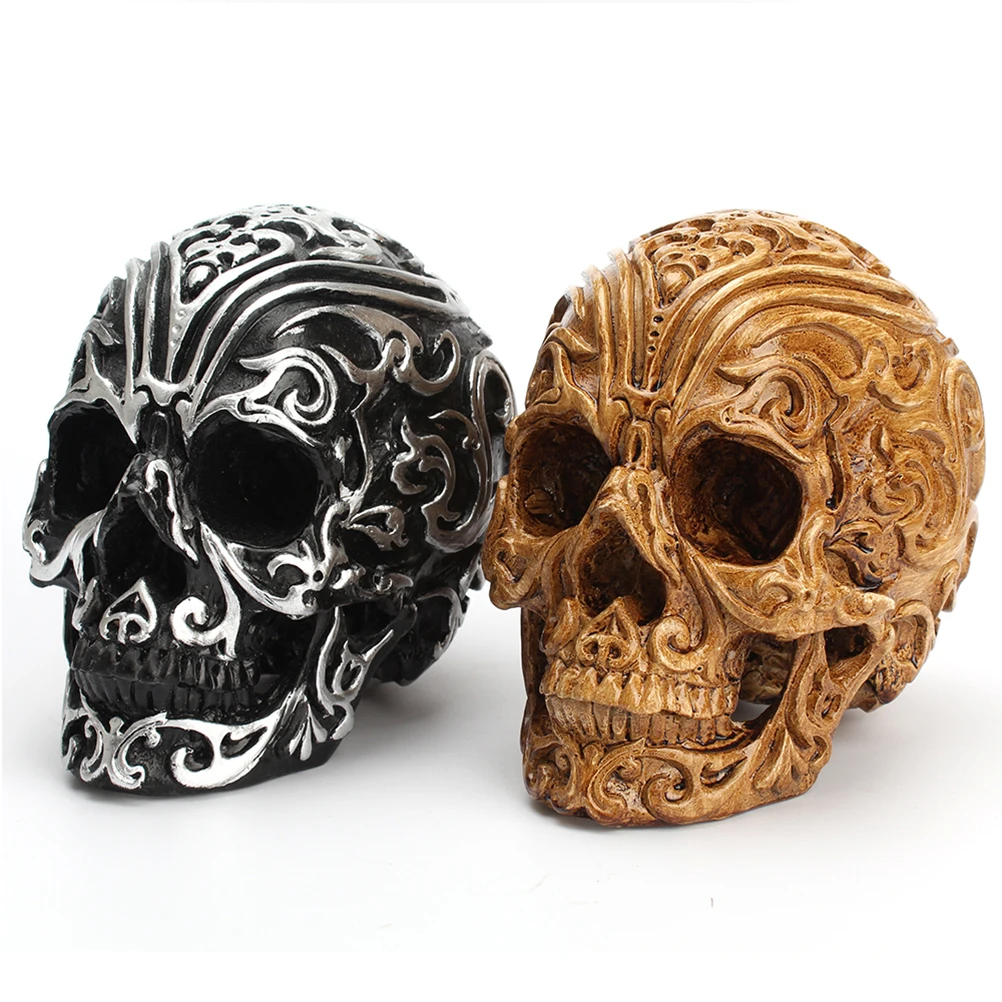 

Skull nament Horror Design Halloween Party Gothic Style Home Decoration Scary Atmosphere Brown Color Resin Material