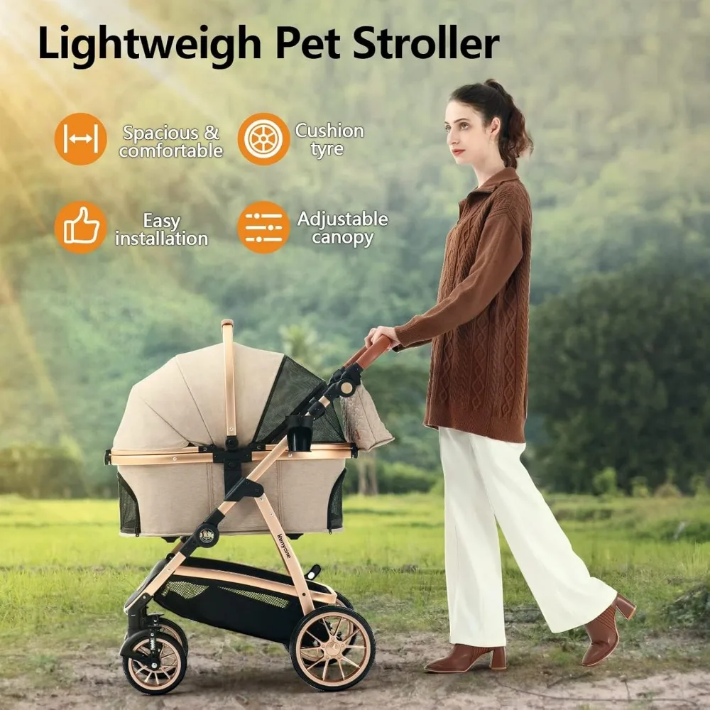 Pet Stroller 3 in 1 for Medium Small Size Dogs Luxury Large Cat Stroller Detachable Carrier for Puppy, Kitty, Pet Stroller