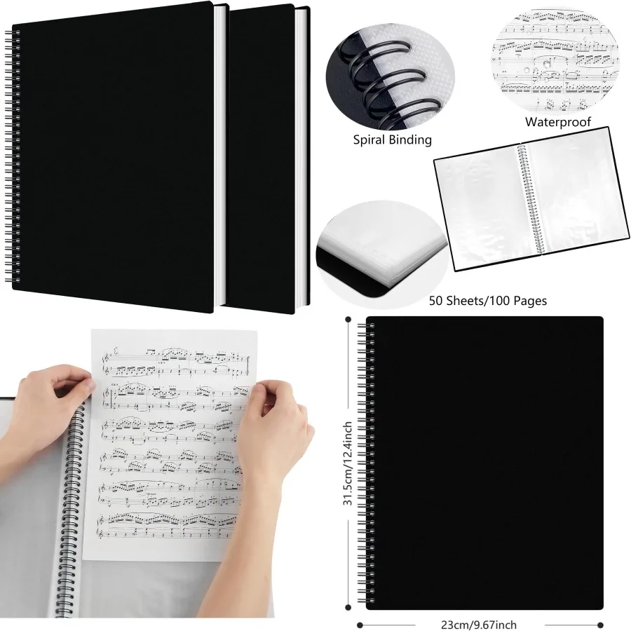 2Pcs Portfolio Binder with Plastic Sleeves 50 Pockets Presentation Book Display 100 Pages File Folder for Artwork Sheet Music D