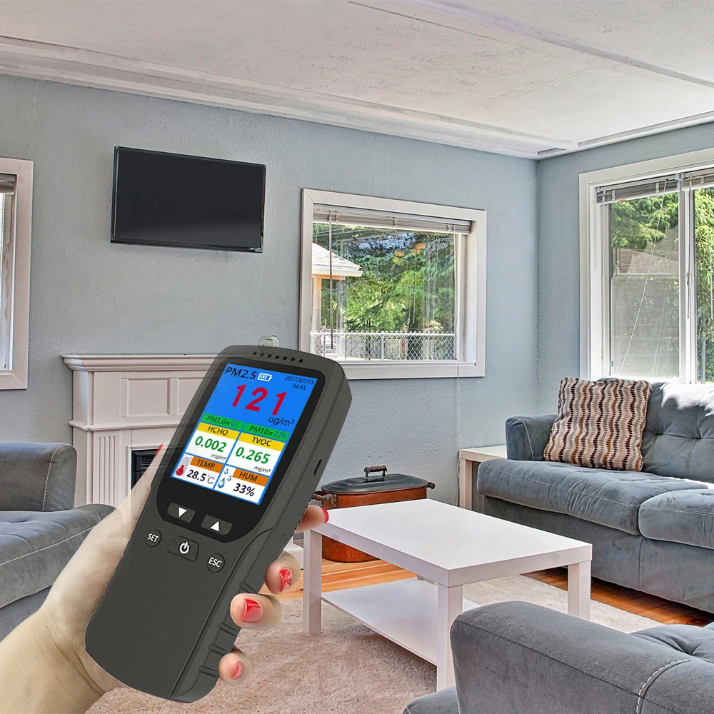 كاشف جودة الهواء الرقمي ، HCHO ، TVOC ، PM2.5 ، PM10 ، PM1.0 ، AQI ، درجة الحرارة ، اختبار الرطوبة ، محلل ، مراقبة تلوث الهواء ، 8in 1