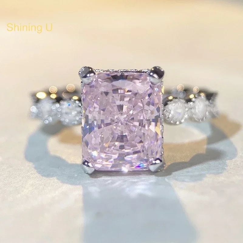 

Сияющее U S925 серебристо-розовое сияющее кольцо с высокоуглеродистым бриллиантом и драгоценным камнем 4 карата изысканные ювелирные изделия для женщин на свадьбу