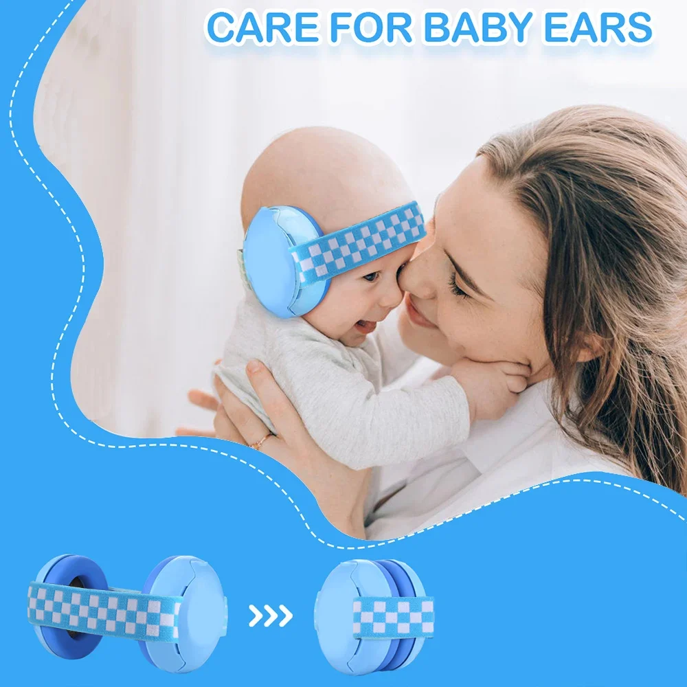 Infant Baby Ear Muffs NRR21dB Noise Cancelling Soft Padded Ear Protection Headphones Elastic Headband ABS Safe for 0‑2Y Flight F