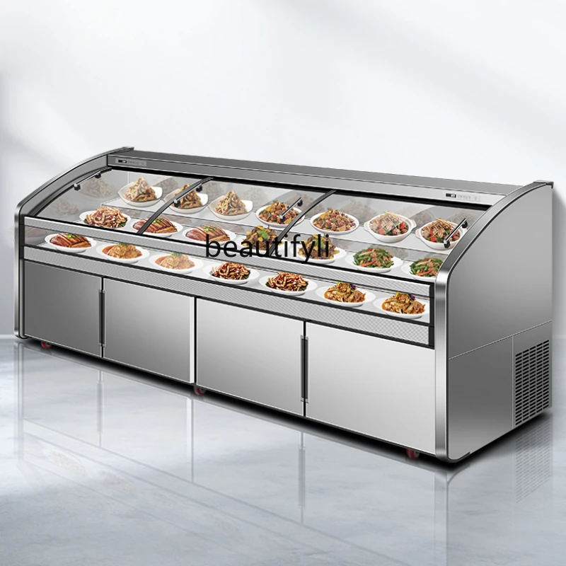 Display cabinet Commercial refrigerated fresh-keeping ice table  skewers three-temperature stainless steel ordering cabinet