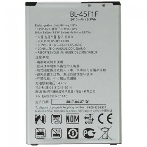 Replacement Battery for LG Phoenix 3 Fortune Risio 2 K4 K8 2017 BL-45F1F 2410mAh