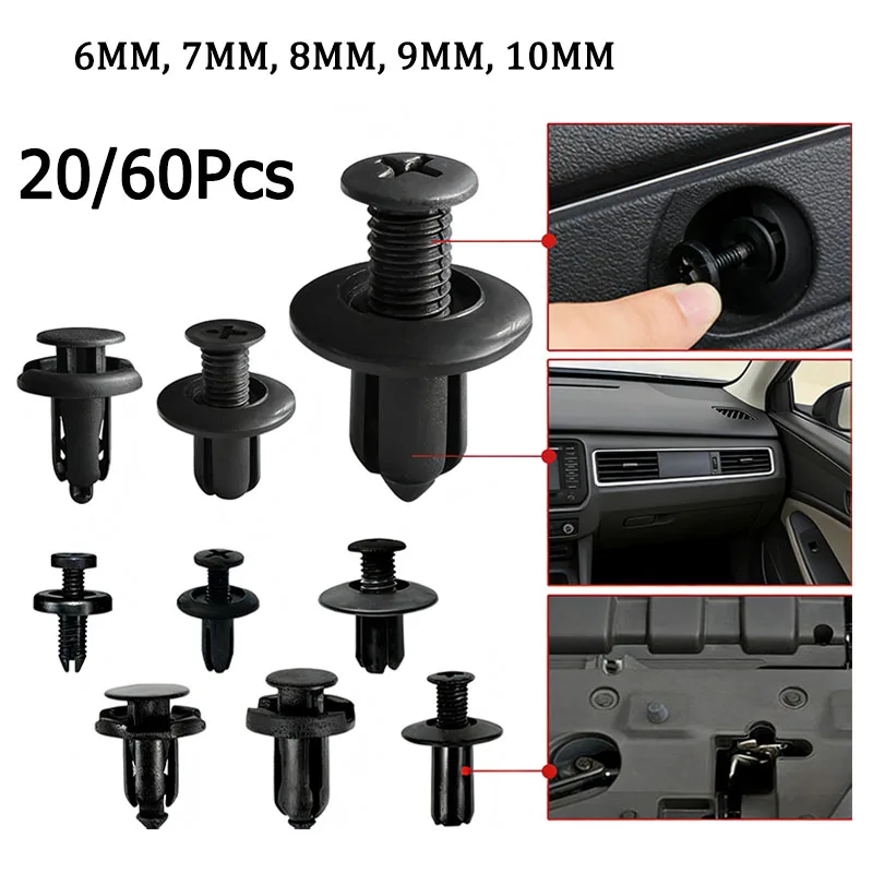 20/60 Pcs Universal Car Buckles 6 Models Size Fastener Rivet Clamping Fastener Buckles Car Accessory Fixed Screw 6-10mm