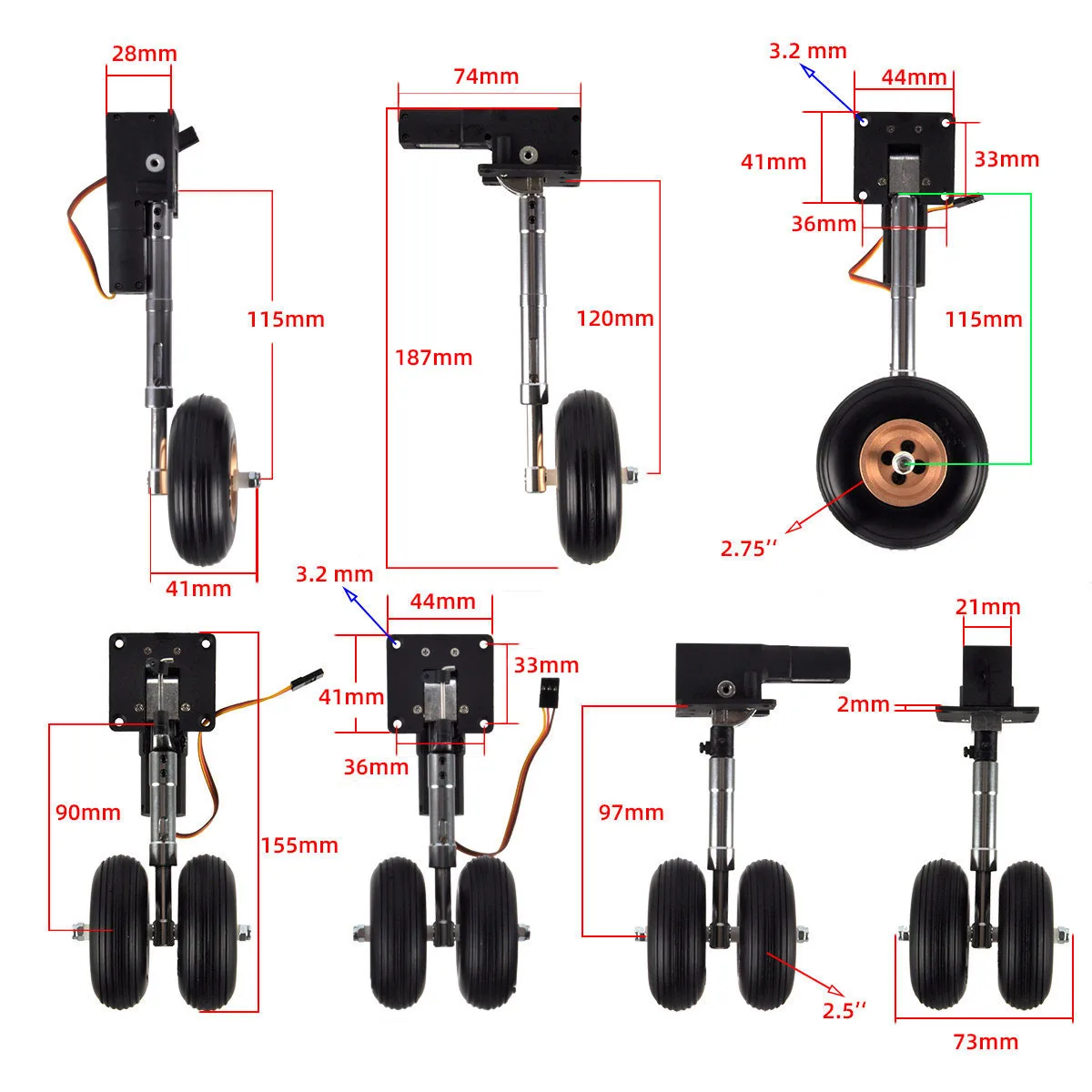 1Set Elektrische Serveless Trekt Landingsgestellen 193Mm In Voor 1.6M Rode Pijl Rc Modelvliegtuig