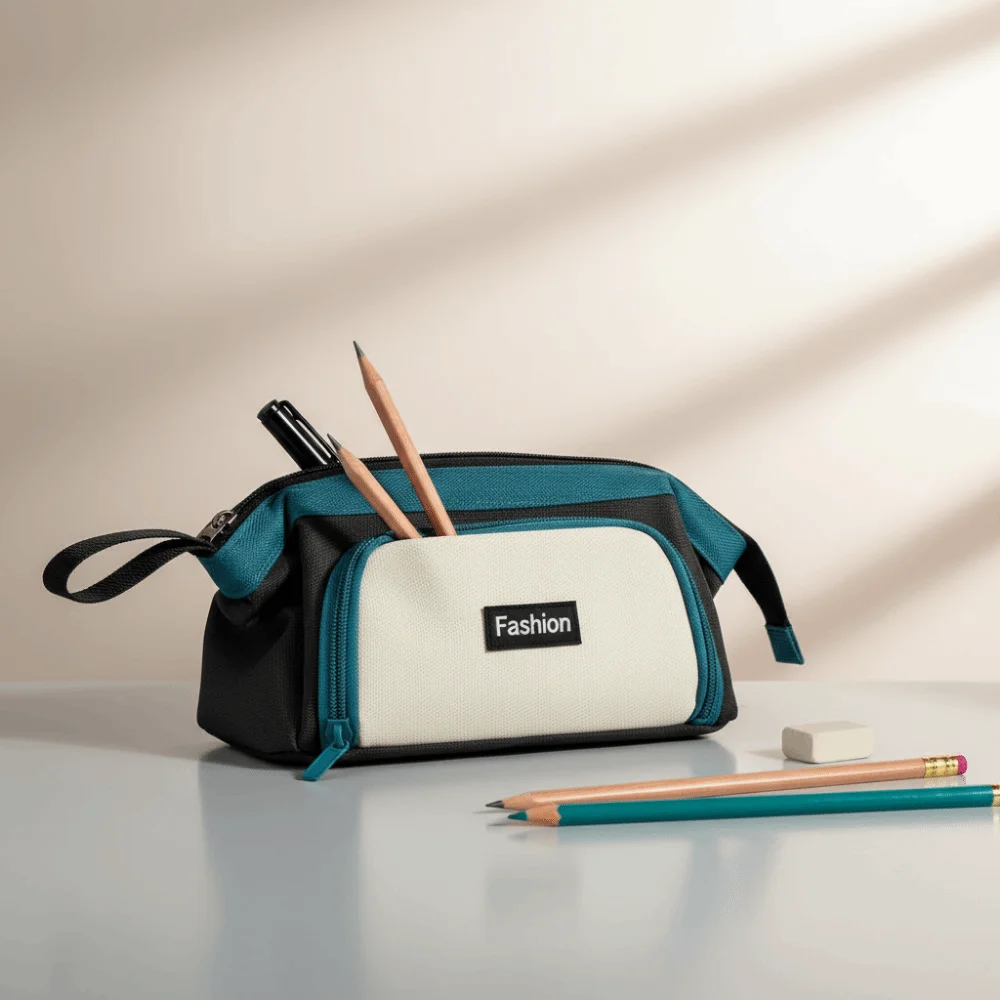 Creative Zippered Pencil Case Oxford Fabric Large Capacity Pencil Storage Bag with Handle Waterproof Multi-Compartment Pen Box