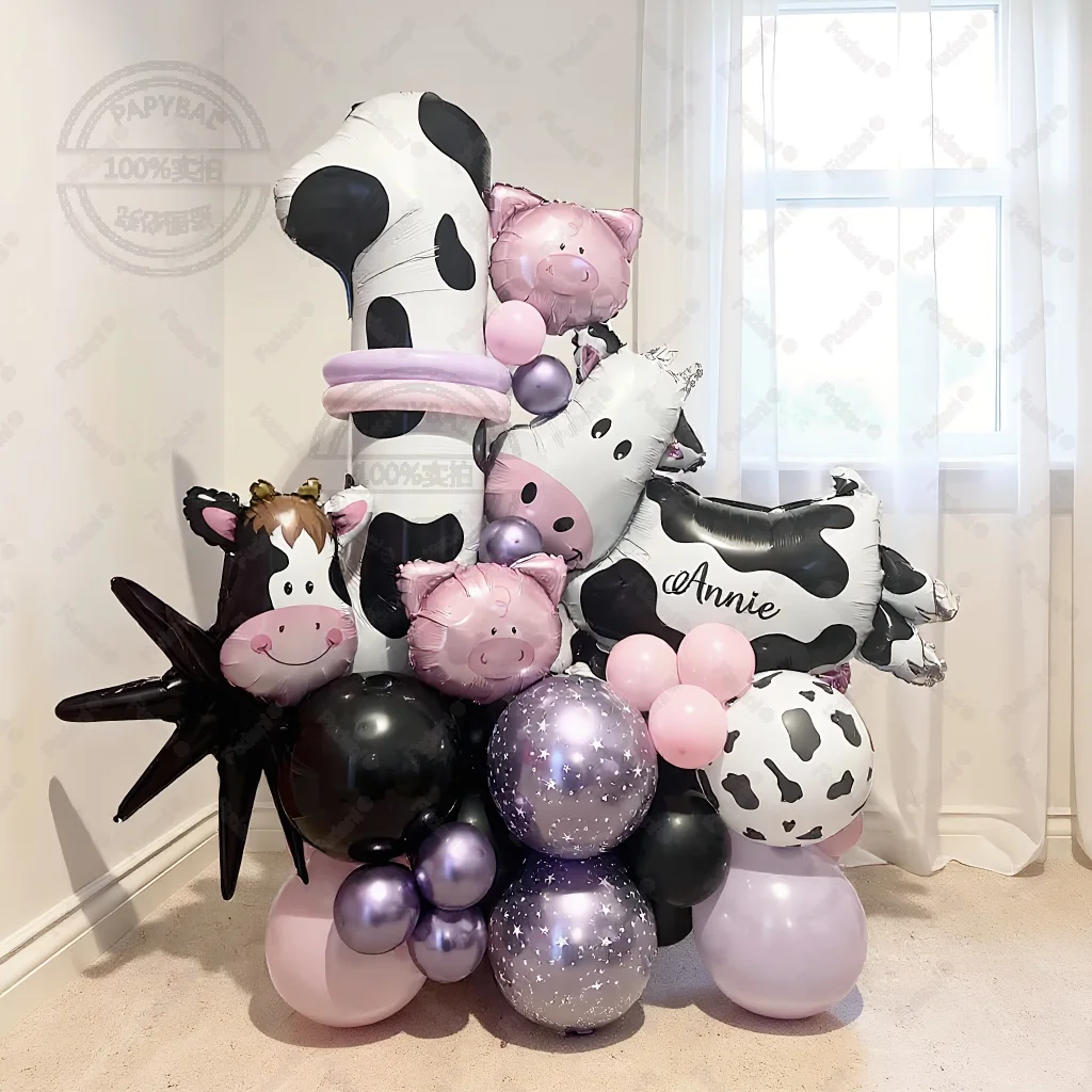 35 Stück süße Kuh Ballon 40 Zoll Kuh Muster Nummer Geburtstag Ballon Set Cartoon Tier Bauernhof Thema Party Dekoration Geburtstagsgeschenk