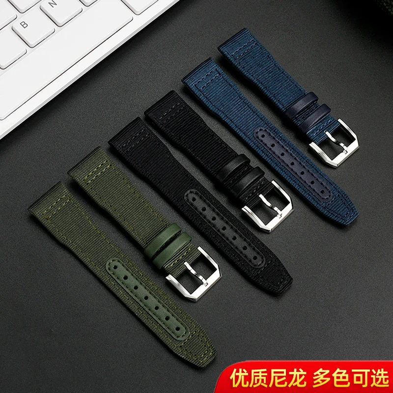 For IWC Nylon WatchBand Big Pilot Little Prince Mark 18 Portugal nylon canvas cowhide men Watch strap 20 21 22mm green Bracelet