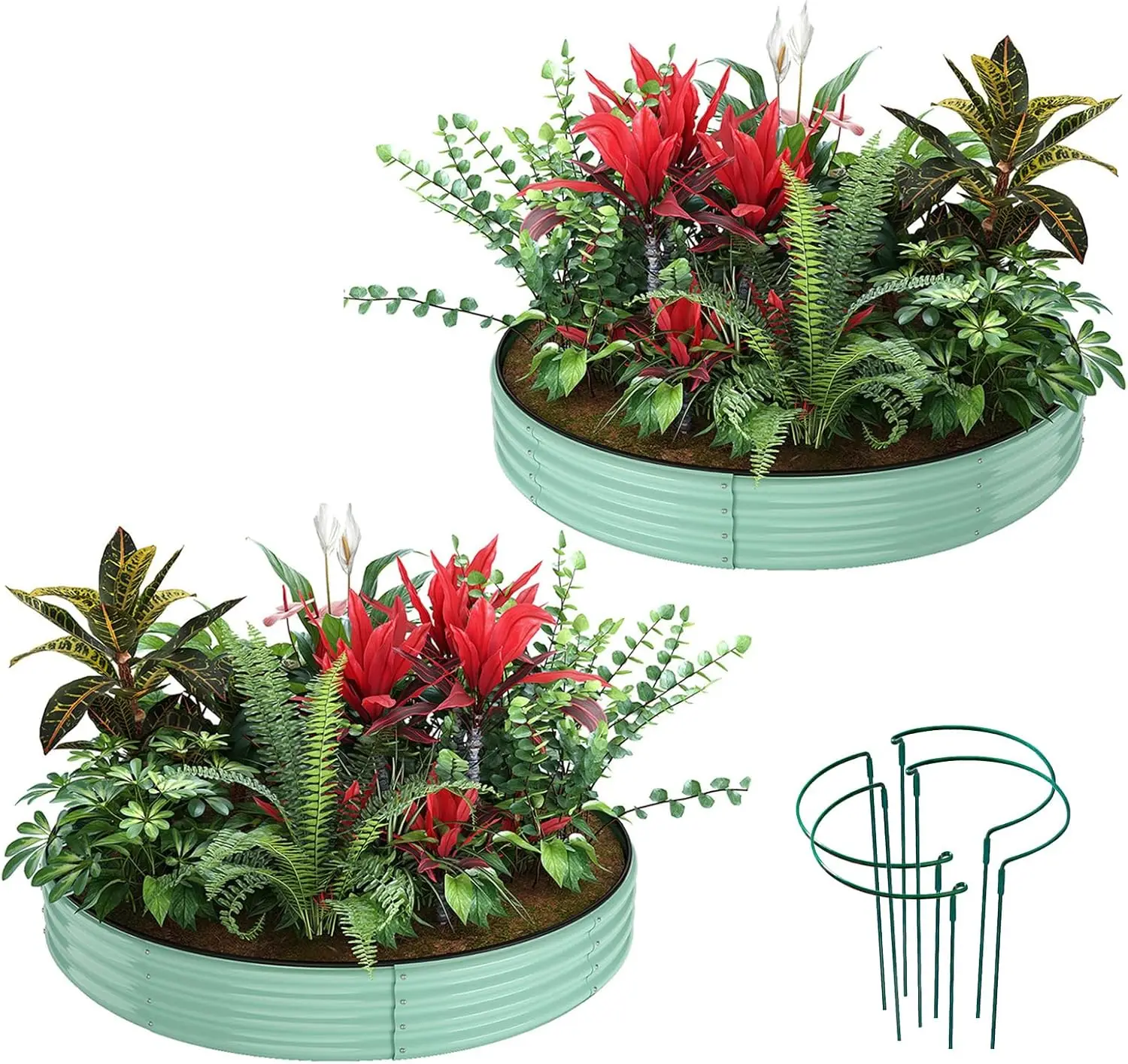 

Galvanized Metal Planter Round Raised Garden Bed Kit for Gardening Outdoor，3x3x1ft 2PC Grow Garden Box Raised Flower Bed，Round G