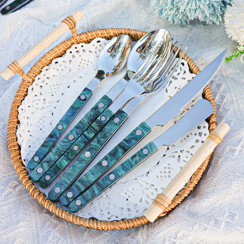 Jenny&Dave304 stainless steel tableware, Nordic style spoon, high appearance acrylic Western food knife, fork, spoon, cake shove