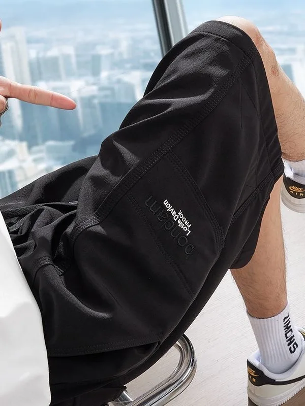 Ice Silk Workwear orts Men's Summer Thin New Trend American Casual Sports Five-Quarter Pants Loose Straight Leg Printed Ela...