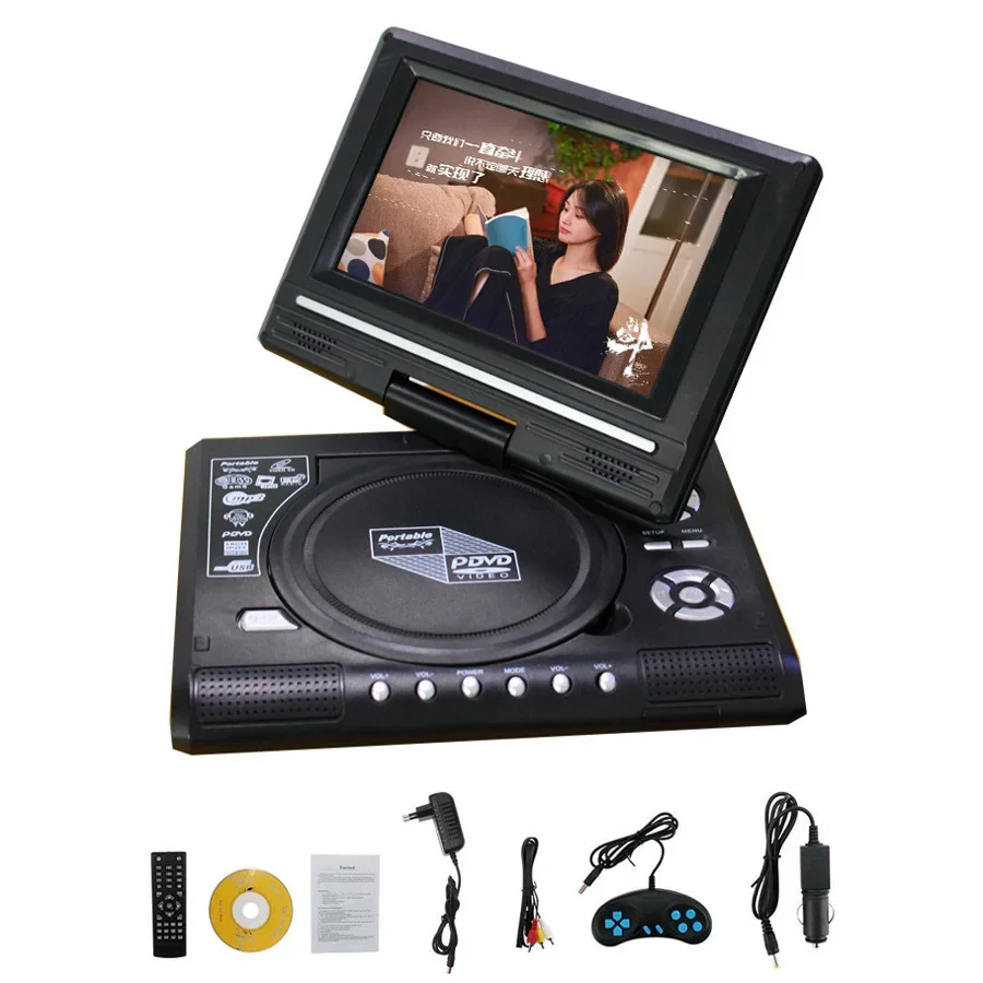 Reproductor de DVD portátil para coche, dispositivo con pantalla panorámica 16:9 de 7,8 pulgadas, 800mAH, VCD, CD, MP3, HD, tarjetas SD USB, Cable RCA