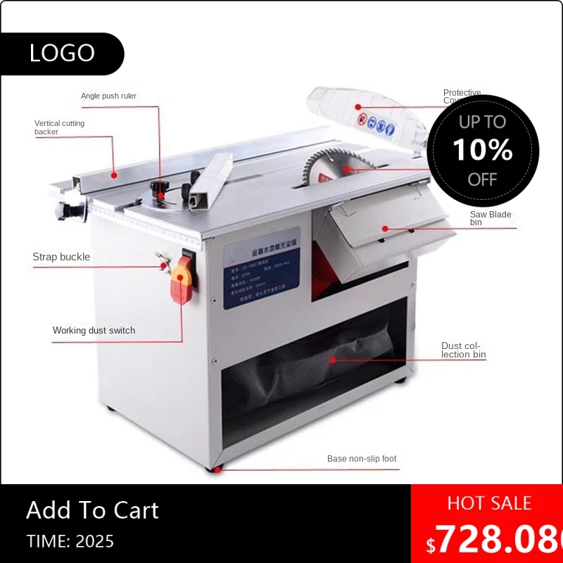 

080808B26 Adjustable Speed Electric Table Saw Dust-Free Sliding Miter Floor Woodworking Cutting Tool