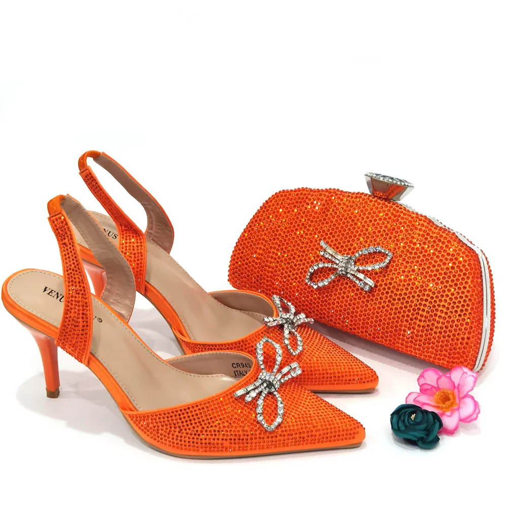 Doershow Charming Shoes And Bag Matching Set With  orange Hot Selling Women Italian Shoes And Bag Set For Party Wedding! HSW1-16